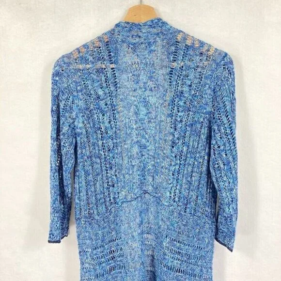 Nic + Zoe Open Knit Linen Blend 3/4 Sleeve Open Front Waterfall Cardigan L - Picture 5 of 8